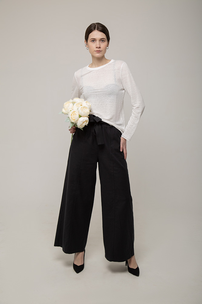 Женские брюки палаццо из конопли и органического хлопка черные Uzor Wear